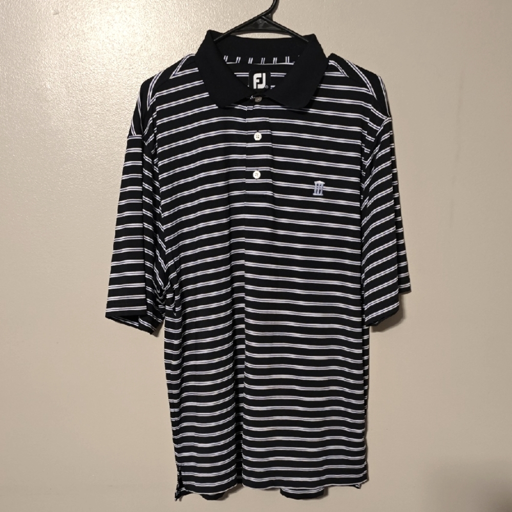 FootJoy Golf Polo Stripes Shirt Black Blue Mens Size Large
